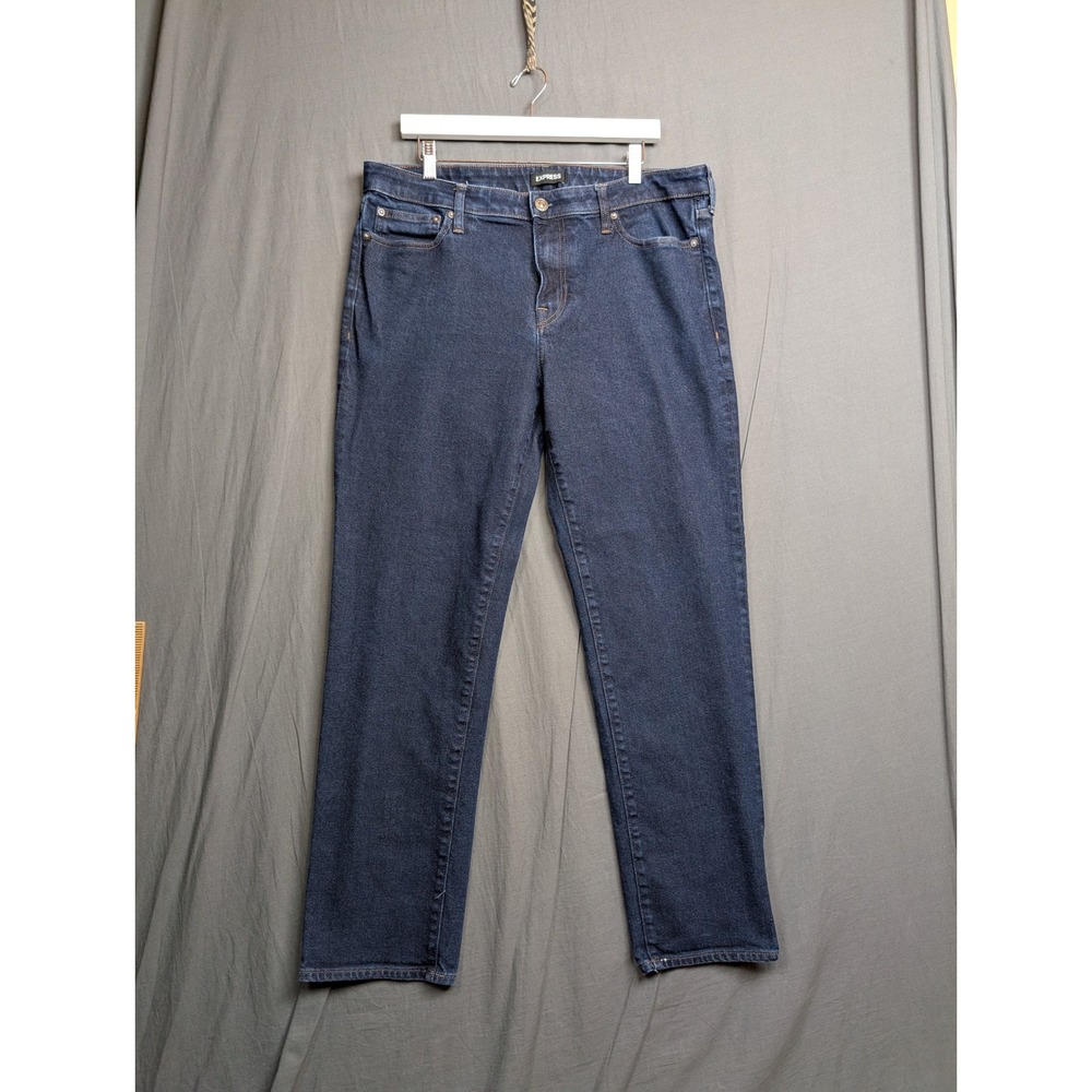 Express Mens Straight Leg Dark Wash Blue Stretch Denim Jeans 36x34